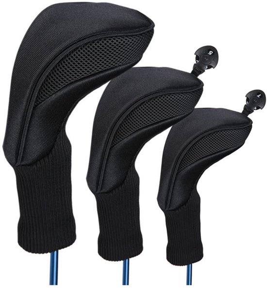 Dailygoody - Golf Driver Hout Hoofd Covers - Professionele Bescherming - Zwart - Golf Putter Hoofden - Set van 3 - Geschikt voor alle golfers
