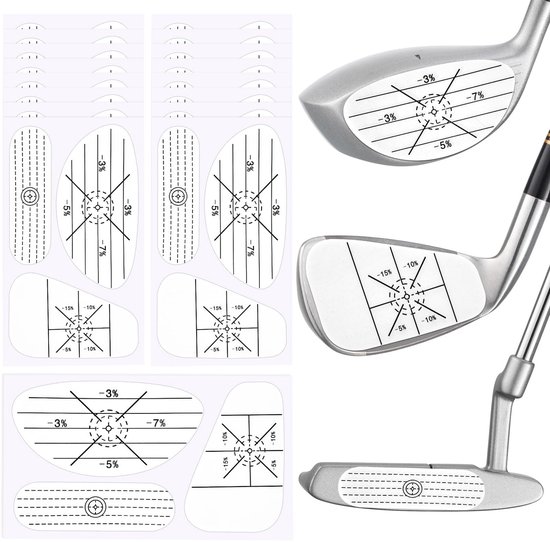 Dailygoody - Golf Impact Tape Set - Club Impact Stickers - Verbeter je Swing Nauwkeurigheid - 40 stuks - Zelflerende Sweet Spot - Geschikt voor W