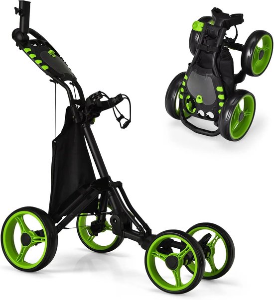 Damenzo - Golftrolley - Golftas - Golf trolley - Golfwagen - Golf - 3 Wielen - Inclusief opbergtas en parapluhouder - Groen