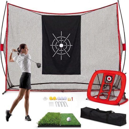 Danky Golfnet 304×213×91cm Rood, ijzeren buizen en polyester net, slagtrainingsnet voor tuin, binnen en buiten