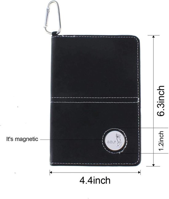 Deluxe PU leren golf scorecard houder met carabiner clip, yardage boek en balmarkeerder voor golfers