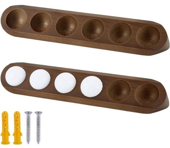 Dennenhouten golfbalvitrine voor 12 ballen - Golfbaldisplay met muurbevestiging - Bruin - Voor kantoor en thuis - Inclusief cadeauoptie