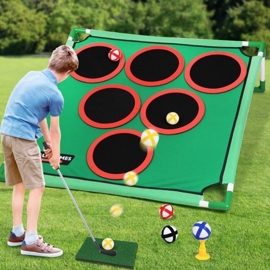 Deze golfset bestaat uit een golfchipspel, een zitzakwerpspel, een puttingmat en puttingdoelen. Geschikt voor golfers, kinderen en gezinnen voor binnen- en buitengebruik. van Merkloos