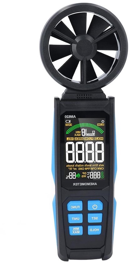 Digitale Anemometer - Windmeter Luchtsnelheidsmeter - Meteorologische Metingen - 180 Graden Rotatie - 252 x 84 x 33 mm - Zwart