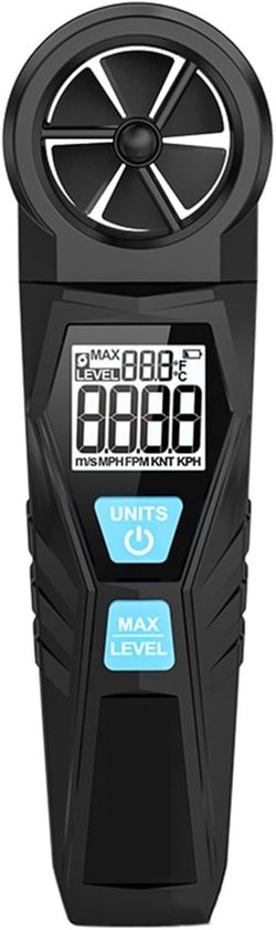 Digitale Anemometer - Windmeter Luchtstroommeter - Luchtstroom Meten - 180° Draaibaar Vleugelwiel - 0.8-108 km/u - Zwart