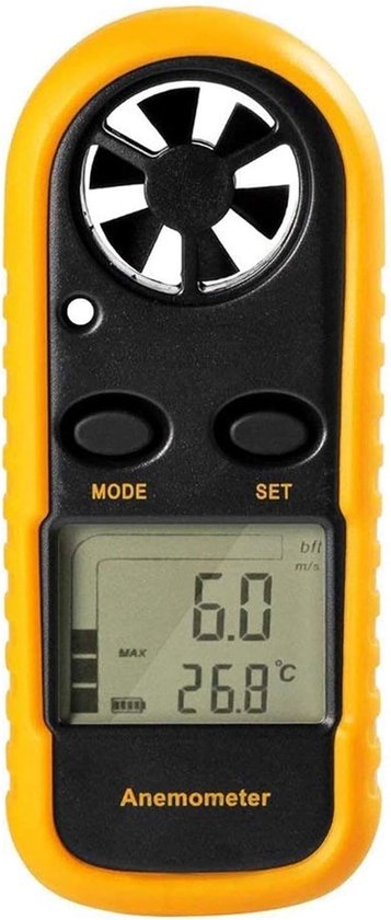 Digitale Anemometer - Windmeter Temperatuurmeter - Meteorologisch Meten - LCD Achtergrondverlichting - 0-30 m/s - Geel Zwart