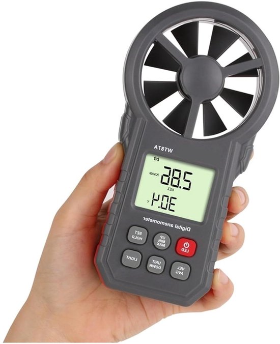 Digitale Anemometer - Windsnelheidmeter Temperatuurmeter - Buitenmetingen Verrichten - Multifunctionele Metingen - 30 m/s - Grijs