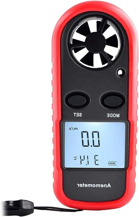 Digitale Anemometer - Windsnelheidmeter Temperatuurmeter - Weer Meten - LCD Achtergrondverlichting - 0-30m/s - Zwart