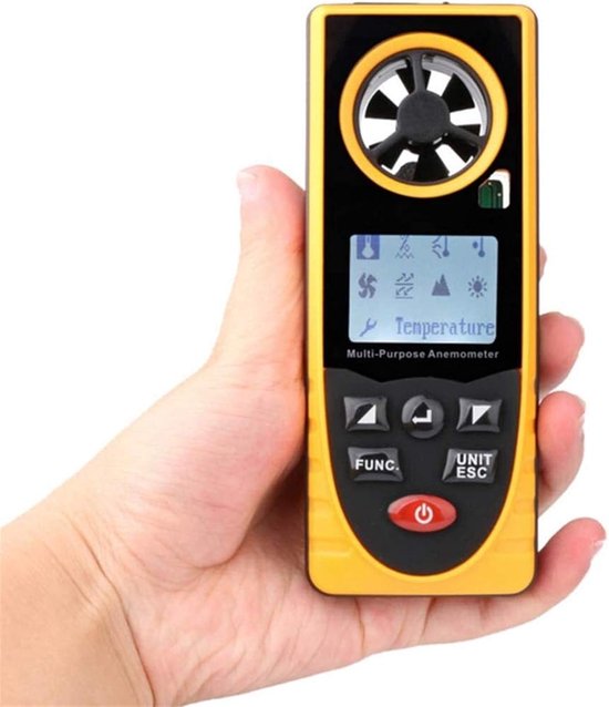 Digitale Anemometer - Windsnelheidmeter Temperatuurmeter - Weer Meten - Multifunctioneel Meetinstrument - 0.7-30 m/s - Grijs