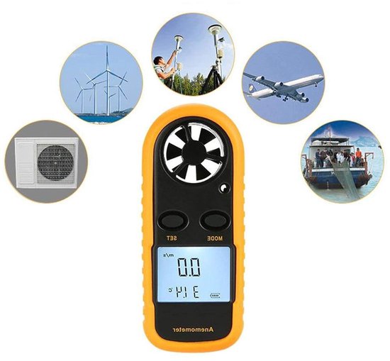 Digitale Anemometer - Windsnelheidsmeter Thermometer - Windmeting Analyseren - 5 Windsnelheidseenheden - 10.5 x 4 cm - Grijs