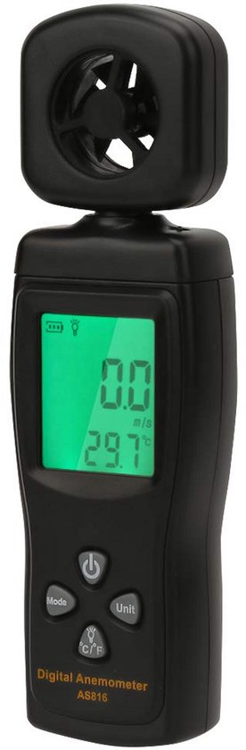 Digitale Windmeter 2 in 1 - Windsnelheid en Temperatuurmeting met LCD Backlight - 0,3-30 m/s - m/s, ft/min, km/h, mph - Celsius/Fahrenheit - Automatisch Uitschakelen - Laag Batterij Waarschuwing - Voor Weerexperimenten en Buitentoepassingen van Merkloos