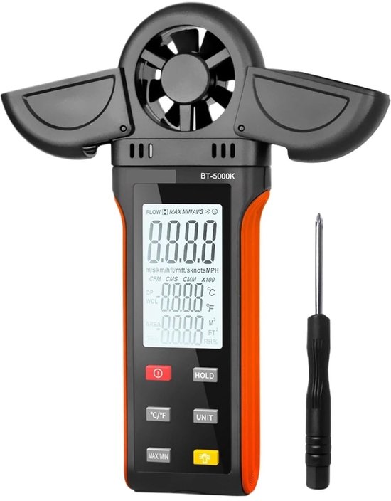 Digitale Windmeter - Luchtstroommeter Meetinstrument - Wind Snelheid Meten - Draaibare Kop - Groot LCD - Zwart