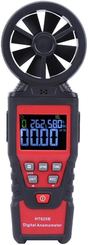 Digitale windmeter - Luchtstroomsnelheid tester - Omgevingsmetingen doen - Temperatuur en vochtigheid - 0.40-30 m/s - Zwart