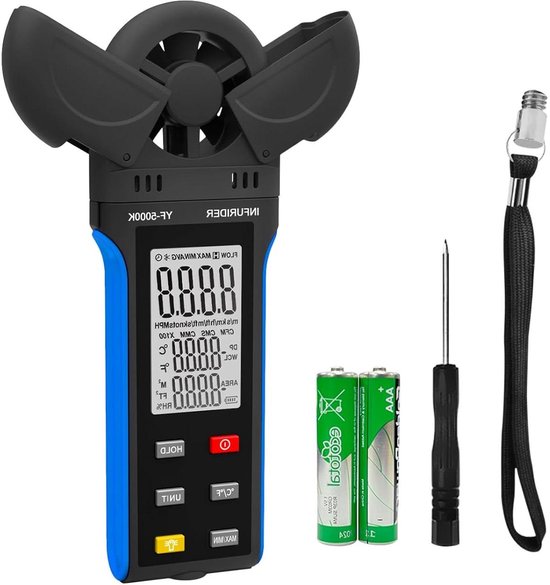 Digitale Windmeter - Windkracht meter - Buitenactiviteiten Meten - 6 Meetunits - 20.3 cm - Zwart