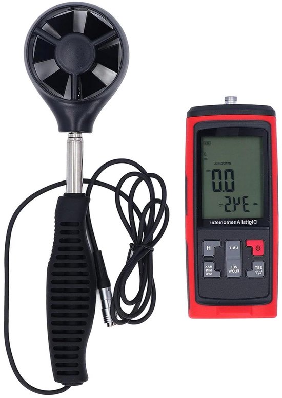 Digitale Windsnelheidsmeter - Anemometer Temperatuurmeter - Luchtstroming Meten - Uitschuifbare Gesplitste Sensor - 0-45 m/s - Grijs