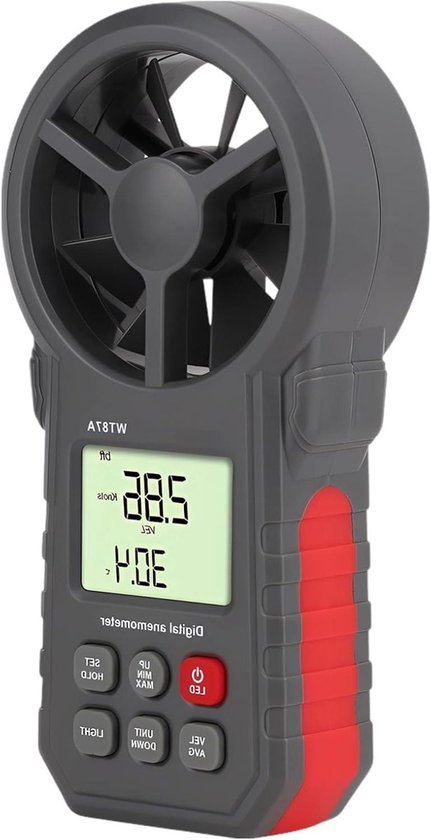 Digitale Windsnelheidsmeter - Handbediende Anemometer - Windmetingen Uitvoeren - Hoge Nauwkeurigheid - 18 x 13 x 6 cm - Donkergrijs Rood