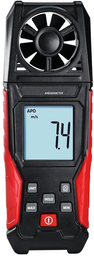 Digitale Windsnelheidsmeter met Achtergrondverlichting en Temperatuurmeting 0,3-30 m/s van Merkloos