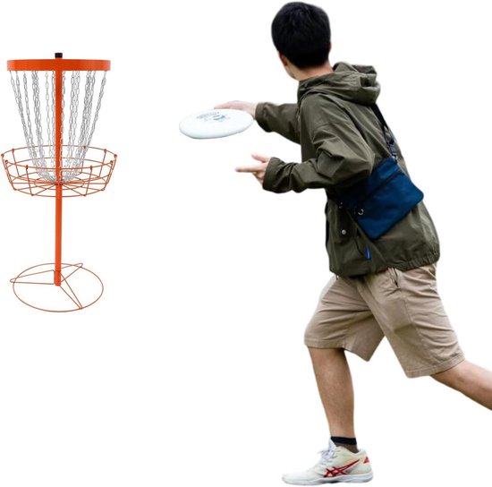 Disc golf mand - Draagbare set - Sport training - 24 kettingen - 132 cm hoogte - Oranje