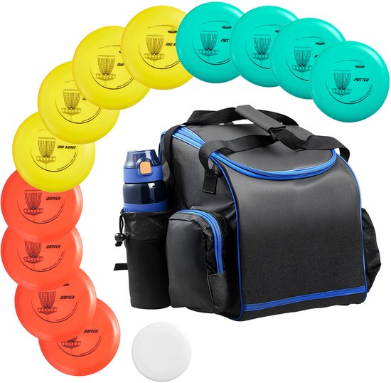Disc Golf Set, 12 stuks vliegende schijven voor beginners, startersset met putter, mid-range, driver, mini-marker, draagbare rugzak, ideaal voor buitenactiviteiten in de achtertuin, op het gazon, op het strand en in het park van Merkloos
