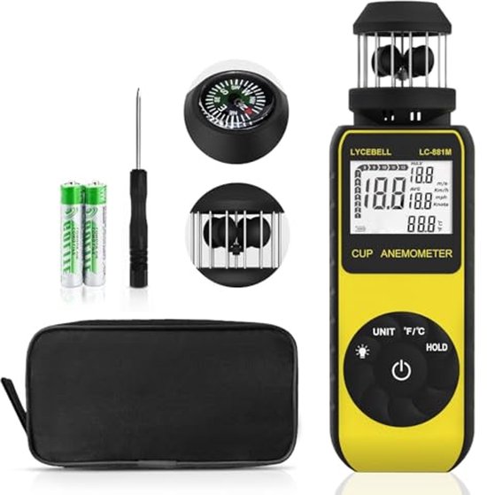 Draagbare Anemometer voor Windsnelheid en Temperatuur met Kompas