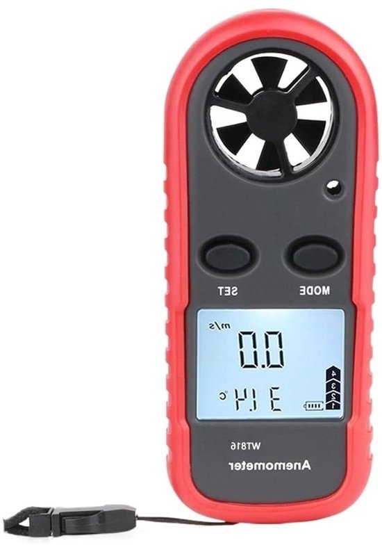 Draagbare Anemometer - Windmeter Thermometer - Luchtstroom Meten - Dubbele Functionaliteit - 30 m/s - Zwart