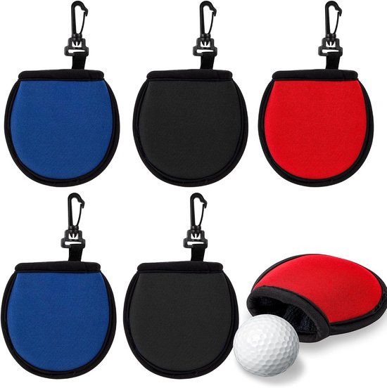 Draagbare Golfbal Reinigingszak, Set van 6, Ideaal voor Golfcart en Golfbag, Efficiënte Schoonmaakoplossing voor Golfballen in Rood, Blauw en Zwart