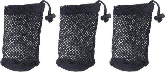 Drie-delige Golfnet Tas van Nylon in Zwart, Handige Organizer voor 12 tot 16 Golfballen, Ideaal voor Training en Opberging van Merkloos