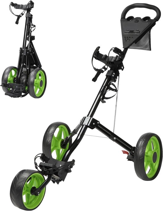 Driedelige Golf Trolley met Vouwfunctie, Lichtgewicht Aluminium, Ideaal voor Golfspelers, Groen