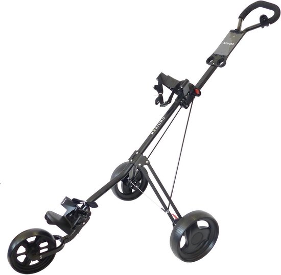 Driewieler Golf Trolley - Golfkar Duwkar - Golfen op de baan - Lichtgewicht opvouwbaar frame - 5 kg - Zwart