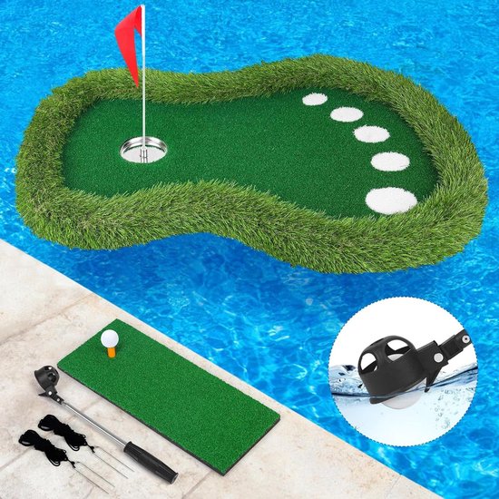 Drijvende golfmat - Golf spel voor zwembad - Golf oefenen - Met bal retriever - 57.9 x 89.9 cm - Groen