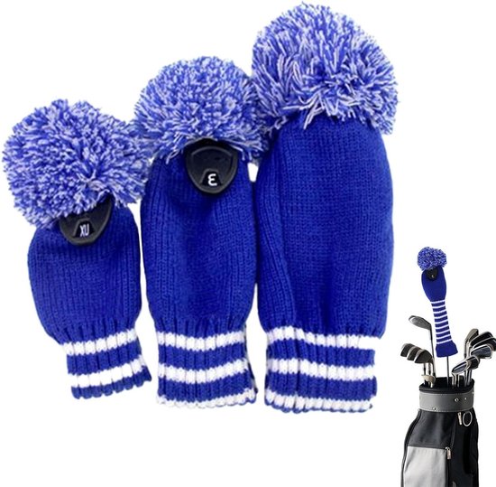 Driver Covers voor golfclubs - golfclub hoofdhoezen, gebreide fairway houtbeschermer, sportuitrusting - 3 stuks gebreide beschermers voor balstok, bereikgebruik, tieners, beginners, senioren