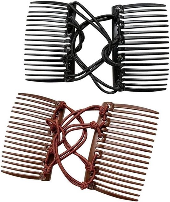 - Dubbele Haar Kammen - Verstelbaar - Plastic - Elastische Kammen - Bun Kammen - Haar Clips - Schuif Haar Clips - Krullend Dik Golvend Haar - Haaraccessoires - Geschikt voor Alle Haartypes - Zwart - 2-Pack