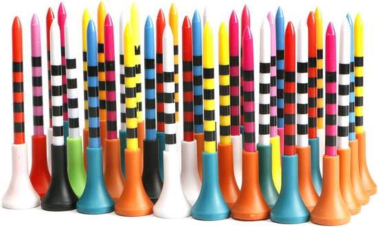 Duurzame Golf Tees met Rubberen Top - 50 Stuks in Gemengde Kleuren - Lange 70mm Kunststof Tees voor Golfer van Merkloos