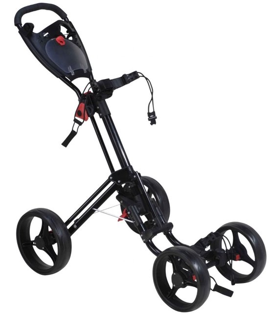 Fastfold - Golftrolley Quad - 4 wielen - Zwart - Met handrem - Extra compact van Merkloos