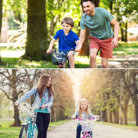 Fietsmand voor kinderen turquoise met bevestigingshaak - voorwielmand fijnmazig stalen vlechtwerk - draagbeugel - kinderfiets accessoire van AMIGO