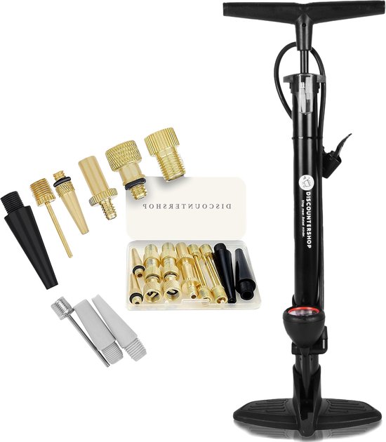 Fietspomp met drukmeter 12 bar Inclusief Adapters 14 stuks zwart van Dunlop