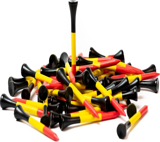 Firsttee - 100 STUKS - UNIEKE BELGISCHE VLAG - Houten Tees - Golftees 70 mm - Ijzers - Hybride - Golfclubs - Golf - Handicap verbeteren - Golf Tees Hout - Golfballen - Golf accessoires - Golf sport - Golf tee van Firsttee