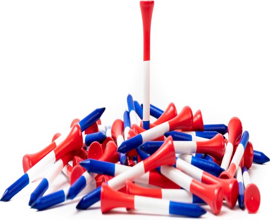 Firsttee - 100 STUKS - UNIEKE Nederlandse VLAG - Houten Tees - Golftees 70 mm - Ijzers - Hybride - Golfclubs - Golf - Handicap verbeteren - Golf Tees Hout - Golfballen - Golf accessoires - Golf sport - Golf tee van Firsttee