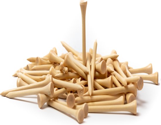 Firsttee BAMBOE Tees 100 STUKS - Golftees 70 mm - Tee - Hout - Golftee - Golfballen - Golf accessoires - Cadeau - Sport - Training - Trolley - Golftrainingsmateriaal - Trainingsmaterialen - Golfset - Mat - Net - Golftas - Golfmat Pitchfork van Firsttee