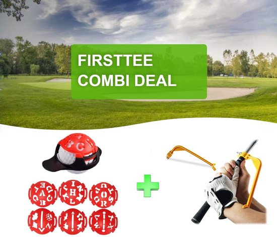 Firsttee - COMBI DEAL - AANBIEDING - Balmarker 6 in 1 & Swing Guide - Golfballen - Golf accessoires - Golftrainingsmateriaal - Cadeau - Sport - Training - Golfset - Balmarker - Marker - Golfswing van Firsttee