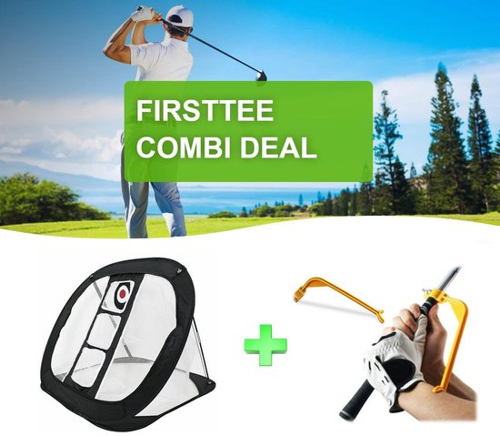 Firsttee - COMBI DEAL - AANBIEDING - Chippingnet 3 gaten & Swing Guide - GRATIS opbergtas - Verbeter je Swing - Golftrainingsmateriaal - Golfnet - Swingtrainer - Golf accessoires - Golfswing - Cadeau - Golf sport - Training - Oefennet - Chipping net van Firsttee