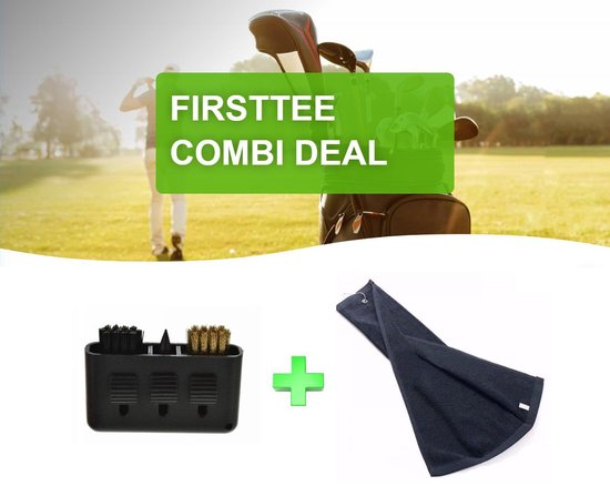 Firsttee - COMBI DEAL - AANBIEDING - Handdoek & 3 in 1 Cleaner - INCLUSIEF Ophanghaak - Golfhanddoek 60 x 40 cm - Goed Absorberend  & Snel Drogend - Golf accessoires - Golfset - Schoonmaakborstel - Cadeau - Golftrainingsmateriaal - Sport - Training van Firsttee