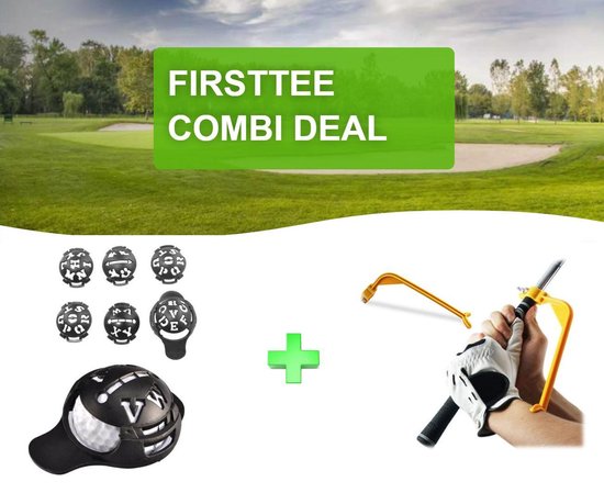 Firsttee - COMBI DEAL - EXTRA VOORDEEL - Balmarker 6 in 1 & Swing Guide - Golf - Golfballen - Putten - Verbeter je golf swing - Swingtrainer - Golf accessoires - Trainingsmaterialen - Cadeau - Golf sport - Training - Balmarker - Marker - Balstempel van Firsttee