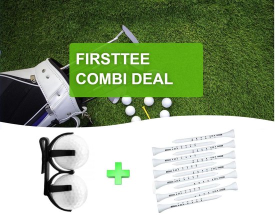 Firsttee - COMBI DEAL - EXTRA VOORDEEL - Golfbalhouder & 25 Tees met Maatstreepjes (83 MM) - Golfballenhouder - Handige ballenhouder - Golf accessoires - Cadeau - Golf sport - Training - Golftrainingsmateriaal - Golfset - Golfclub - Golfballen van Firsttee