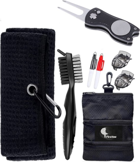 Firsttee Golf Starters Kit - Golf accessoires - Pitchfork - Handdoek -  Golfclub borstel - Golfbal marker - Cadeau van Firsttee