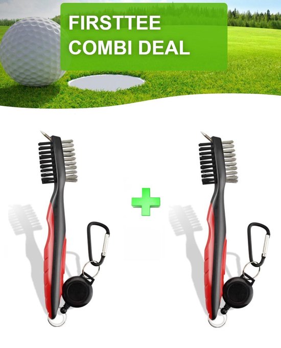 Firsttee LUXE Schoonmaakborstel golfclub - 1+1 COMBI DEAL - INCL. ophangsysteem - Staal borstel - Schoonmaak Brush - Cleaner - Golf accessoires - Cadeau - Golfballen - Golftrainingsmateriaal - Sport - Training - Golfset - Trolley - Tees - Golftas van Merkloos