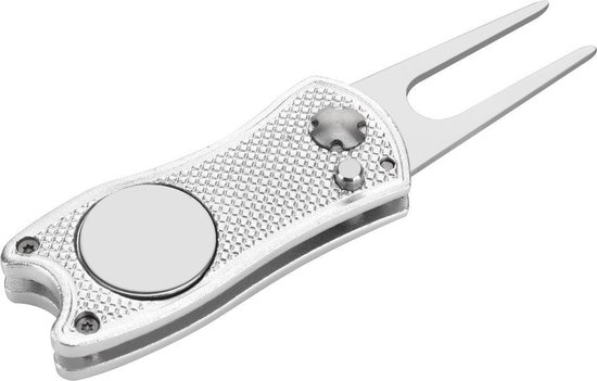 Firsttee - Opvouwbaar - Pitchfork golf - INCLUSIEF Marker - Zilver - Inklapbaar - Uitklapbaar - Repareer Greens - Golf accessoires - Golfballen - Pitchfork marker - Pitchfork metaal - Compact - Pocket - Marker golfbal - Golbalmarkers - Golfballen van Firsttee