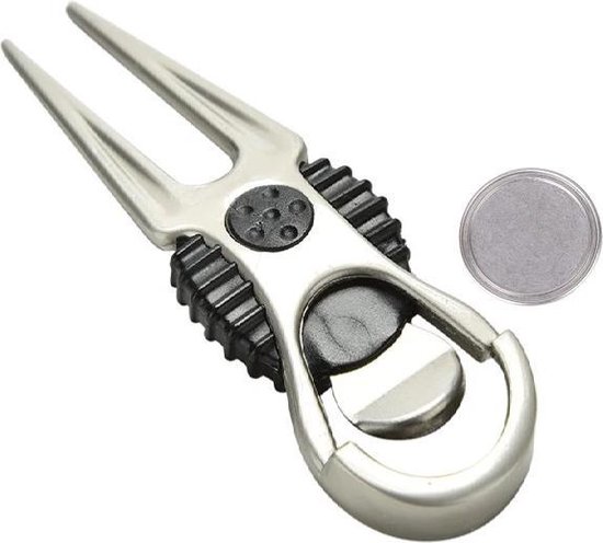Firsttee - Pitchfork golf - Met Marker - Zilver - Golfbal - Golfbalmarker - Golfballen - Golf accessoires - Golftrainingsmateriaal - Cadeau - Sport - Training - Golfset - Trolley - Trainingsmaterialen - Mat - Net - Swing - Trainer - Putting - Tees van Firsttee
