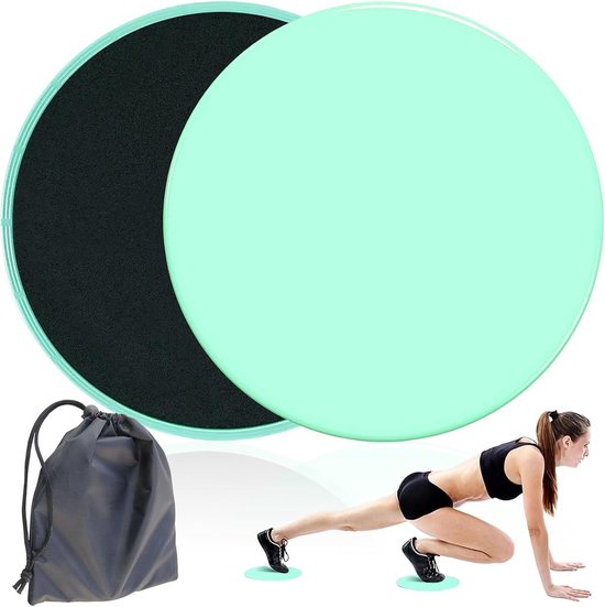 Fitness 2 stuks oefensliders, fitness, multifunctionele dubbelzijdige glijschijven, disc-slides met draagtas voor sportschool, tapijt, hardhouten vloer (groen)