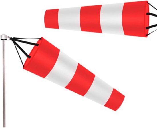 Fluorescerende Windzak - Windmeter - Windrichting Meten - Reflecterende Strepen - 80 cm - Rood Wit
